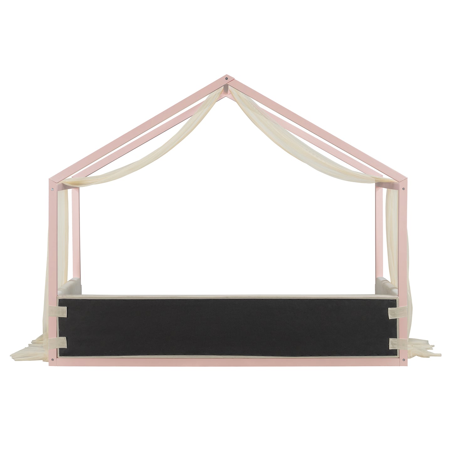 Twin Size Canopy Bed with Upholstered Velvet Side Panels, Breathable Gauze Canopy, Soft-Padded Platform Bed Frame, Easy Assembly Modern Bed for Bedroom, Guest Room-Pink image 10
