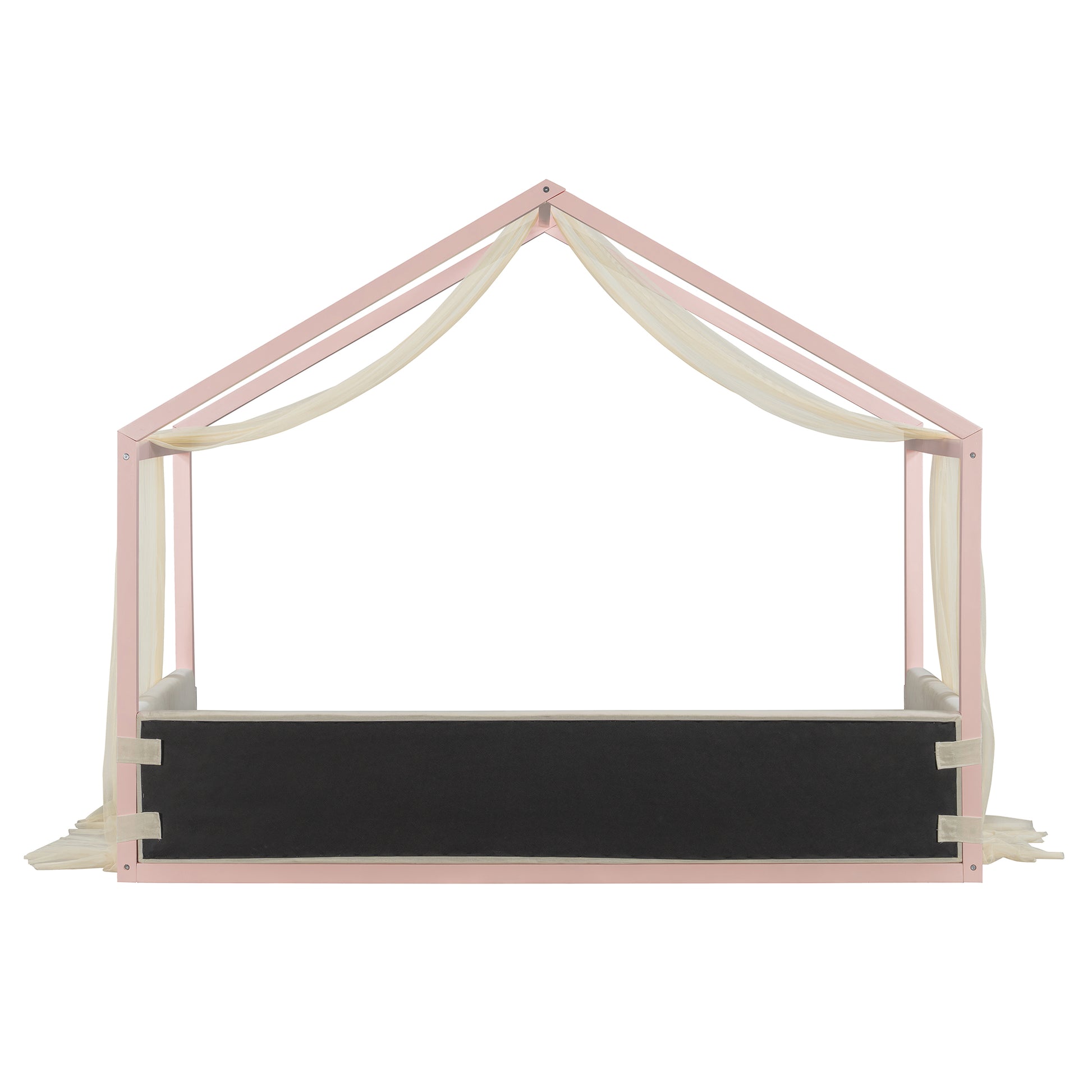 Twin Size Canopy Bed with Upholstered Velvet Side Panels, Breathable Gauze Canopy, Soft-Padded Platform Bed Frame, Easy Assembly Modern Bed for Bedroom, Guest Room-Pink image 10