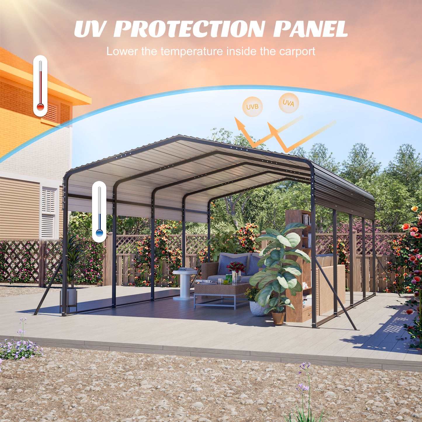 13x20 FT Metal Carport,Garage with Upgraded Triangle Reinforced Frame&4 Poles,Galvanized Steel Hardtop Roof,Heavy-Duty All-Weather Shelter for Car,Truck,Boat,Outdoor Storage image 5