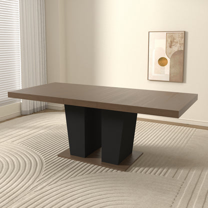 Extendable Dining Room Table for 4-10 People,Wooden Transformer Kitchen Dining Table with Black Double Sturdy Pedestal Base, Modern Expandable Large Table image 4