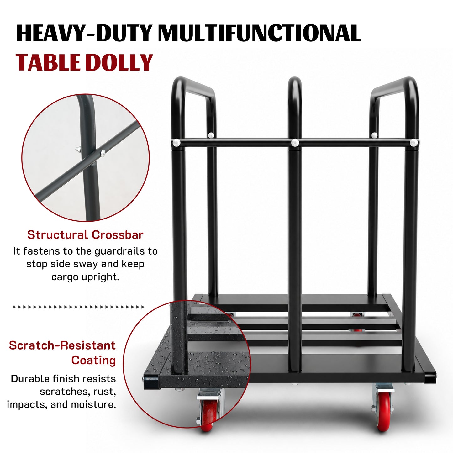 2000LBS Heavy Duty 2-in-1 Table Dolly, Adjustable Furniture Mover Cart with Multi-Slot & Flatbed Modes, 360° Swivel PU Wheels, Dual Brakes – For Drywall, Plywood, Equipment image 4