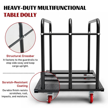 2000LBS Heavy Duty 2-in-1 Table Dolly, Adjustable Furniture Mover Cart with Multi-Slot & Flatbed Modes, 360° Swivel PU Wheels, Dual Brakes – For Drywall, Plywood, Equipment image 4