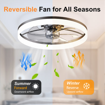 Ultra-Thin BLACK Ceiling Fan Light with Remote & App Control – 23.6'' Modern Flush Mount Fan Lamp, 6 Fan Speeds, Dimmable Brightness, 3000K-6500K Color Temperature for bedroom living room image 4