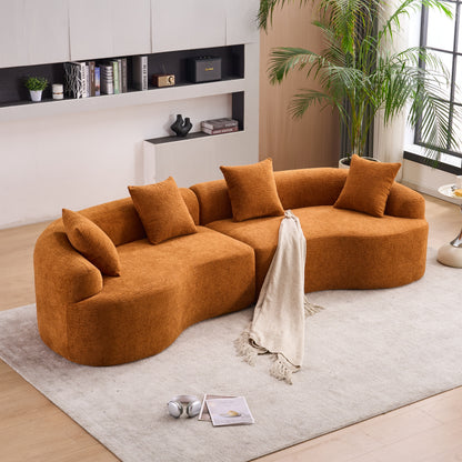 Compression Sponge Sofa Orange Curved Modular Sectional, 30D High-Density Chenille Sleeper Couch for Apartment, Living Room,110"L image 1