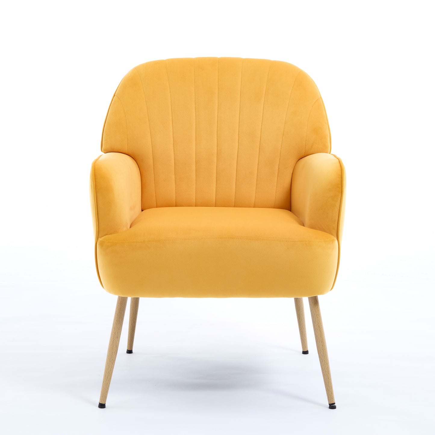 Velvet Accent Chair, Modern Upholstered Living Room Chairs, Luxury Single Sofa Armchair with Metal Legs, Comfy Barrel Chairs for Living Room, Waiting Room, Bedroom, Office and Cafe, Yellow image 9