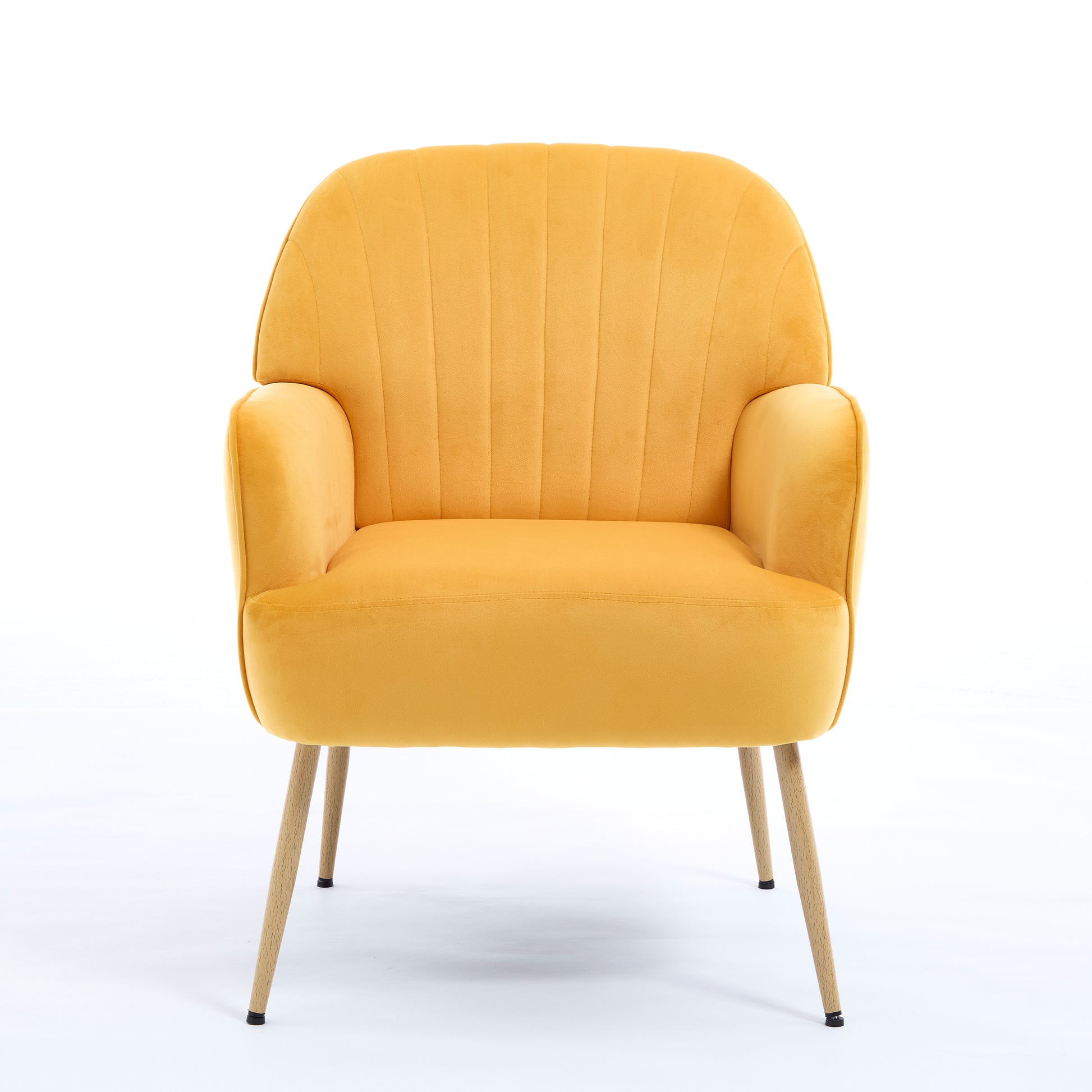 Velvet Accent Chair, Modern Upholstered Living Room Chairs, Luxury Single Sofa Armchair with Metal Legs, Comfy Barrel Chairs for Living Room, Waiting Room, Bedroom, Office and Cafe, Yellow image 9