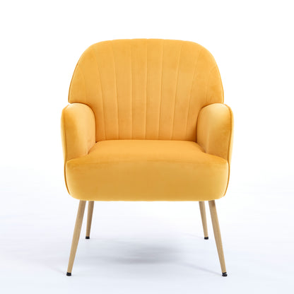 Velvet Accent Chair, Modern Upholstered Living Room Chairs, Luxury Single Sofa Armchair with Metal Legs, Comfy Barrel Chairs for Living Room, Waiting Room, Bedroom, Office and Cafe, Yellow image 9