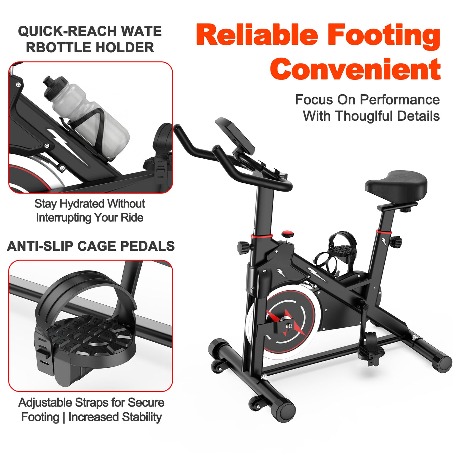 Indoor Exercise Bike, Stationary Cycling Bike with Monitor, Adjustable Resistance, Comfortable Seat & Handlebars, Stable Base, Portable Design Home Fitness Workout Cycle for Daily Indoor Use image 5