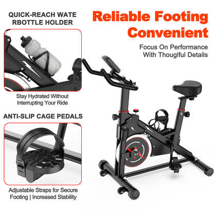 Indoor Exercise Bike, Stationary Cycling Bike with Monitor, Adjustable Resistance, Comfortable Seat & Handlebars, Stable Base, Portable Design Home Fitness Workout Cycle for Daily Indoor Use image 5