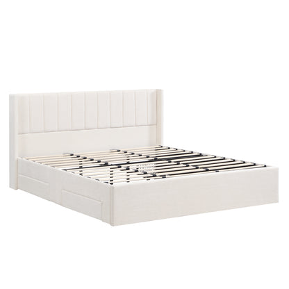 Large-capacity upholstered storage bed with drawers,Beige,King image 12