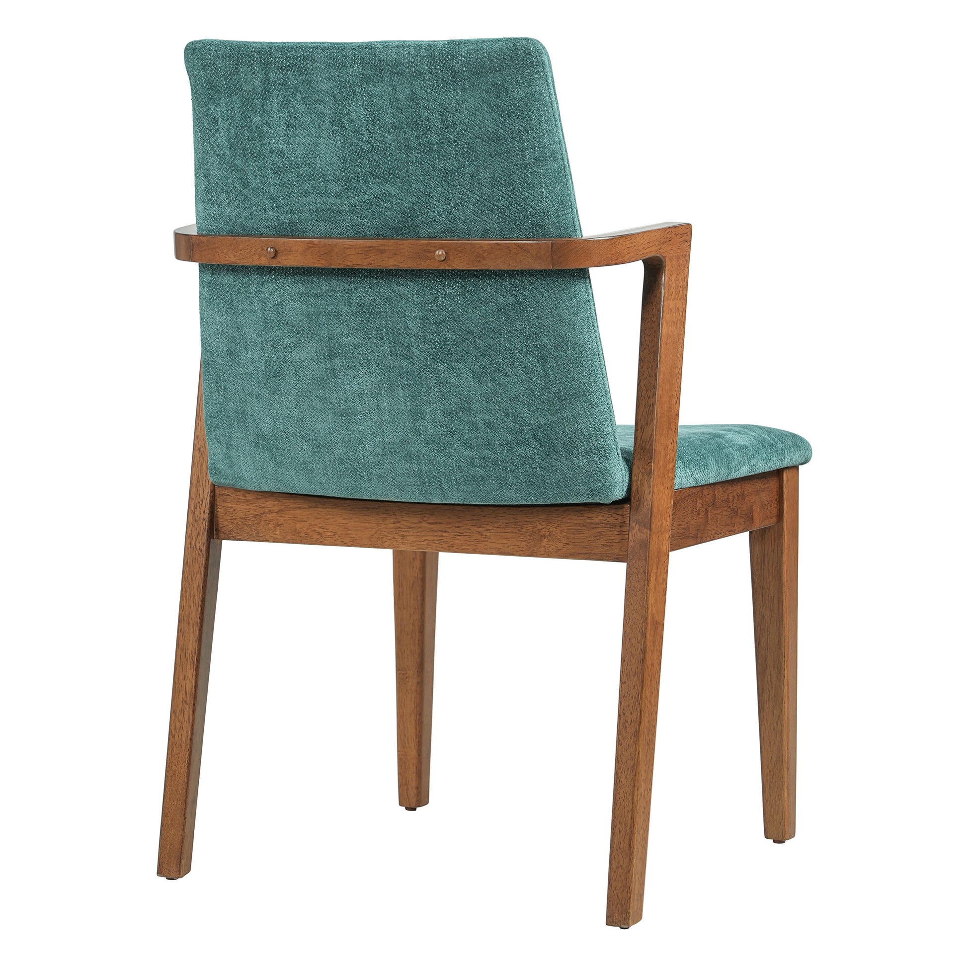 Mid-Century Modern Dining Chairs Set of 2 - Green Fabric Upholstered Armchairs with Walnut Color Rubber Wood Frame, 250lbs Capacity for Kitchen & Dining Room image 8