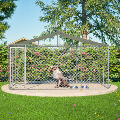 Heavy Duty Outdoor Dog Kennel 13.1x7.5x7.6 ft, Galvanized Chain Link Playpen with Waterproof Anti-UV Cover, Secure Lock, Large Exercise Pen for Puppy & Small Pets image 8