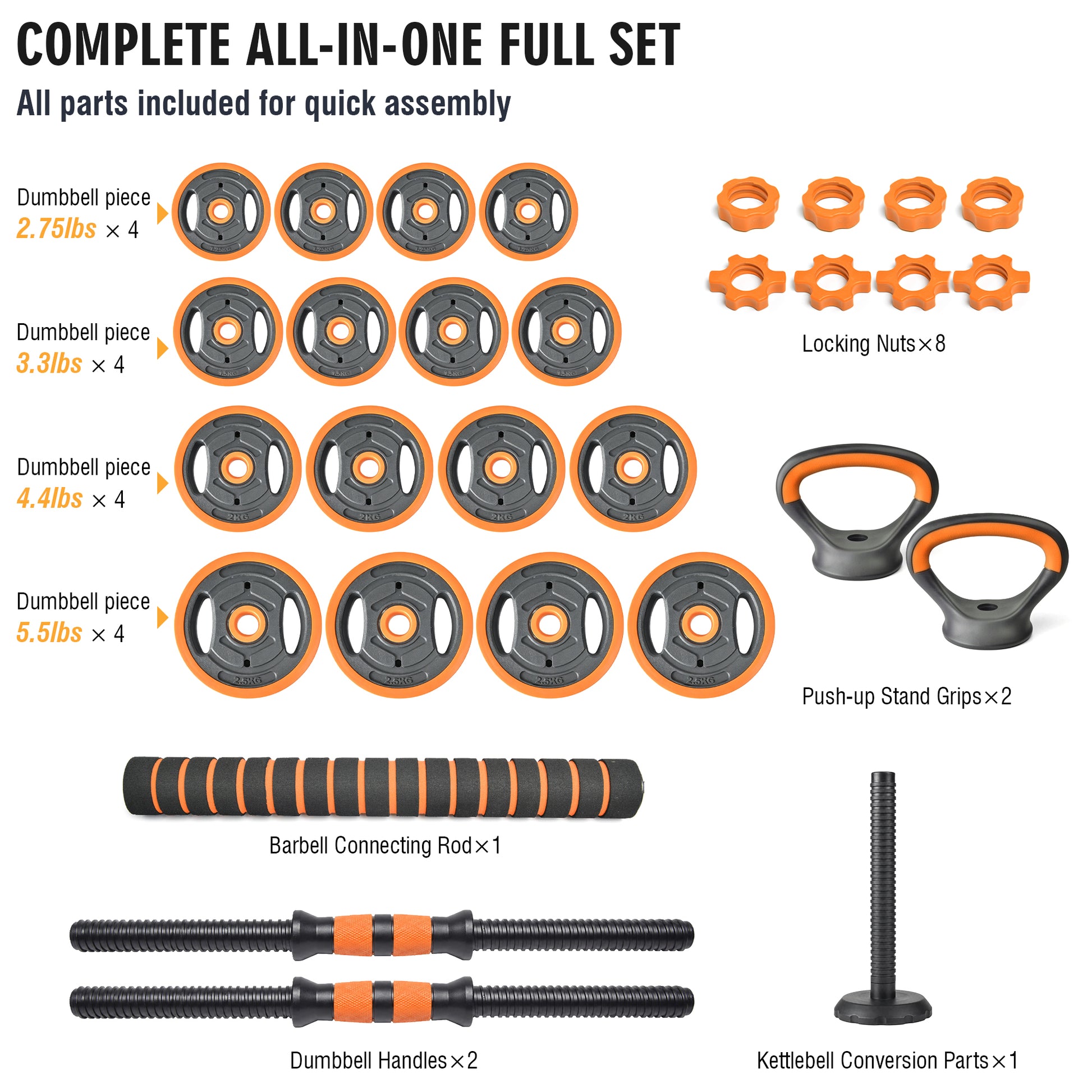 66LB Adjustable Dumbbell Set, 4-in-1 Convertible Weights, Dumbbells, Barbell, Kettlebells for Home Gym Workouts image 5