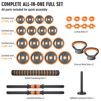 66LB Adjustable Dumbbell Set, 4-in-1 Convertible Weights, Dumbbells, Barbell, Kettlebells for Home Gym Workouts image 5