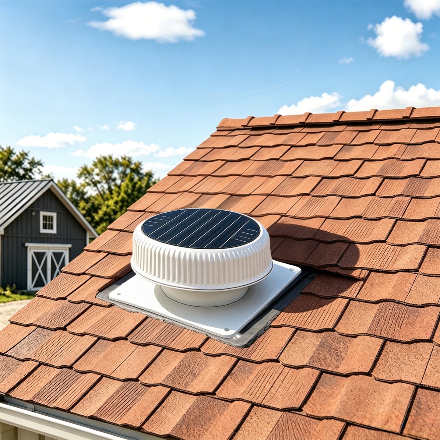 12" Flush Mount Round Solar Roof Vent Fan,30W Dual Power White Attic Exhaust Fan,3-Speed Remote & 25°C Auto Ventilation,1200 CFM,MPPT Controller Solar Ventilator Solar Vent for Attic Garage Greenhouse image 1