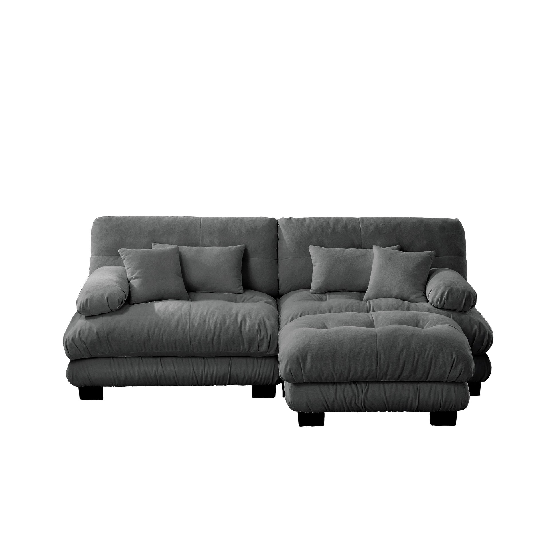 Cloud Couch Sectional Sofa for Living Room, Chenille 2 Seater Sofa with 2 Lumbar pillows and 2 throw pillows, Upholstered Wide Arm Sofa with Convertible Ottoman,Chenille Gray image 11