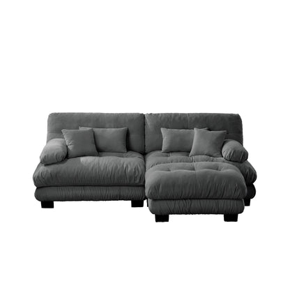 Cloud Couch Sectional Sofa for Living Room, Chenille 2 Seater Sofa with 2 Lumbar pillows and 2 throw pillows, Upholstered Wide Arm Sofa with Convertible Ottoman,Chenille Gray image 11
