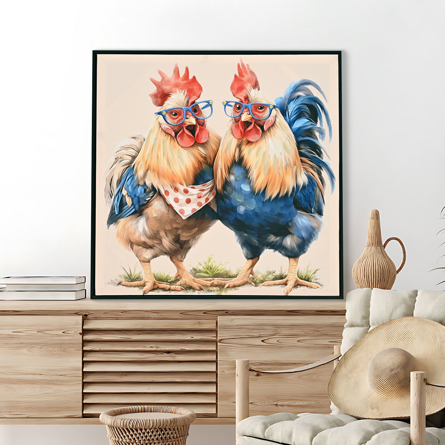Farmhouse Rooster Wall Art, Rustic Chicken Pictures Wall Decor, Country Farm Coop Canvas Prints Painting, Framed Artwork for Kitchen Living Room Dining Room Bathroom Bedroom 24"x24" image 9