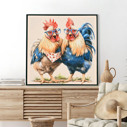 Farmhouse Rooster Wall Art, Rustic Chicken Pictures Wall Decor, Country Farm Coop Canvas Prints Painting, Framed Artwork for Kitchen Living Room Dining Room Bathroom Bedroom 24"x24" image 9
