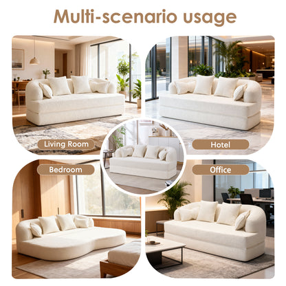 (Old Sku: W2231P392100) 2-in-1 Foldable Sofa Bed,70 Inch Folding Boneless Couch Convertible Compressed Sleeper Sofabed, 4 Pillows for Living Room Apartment, Milk White image 7