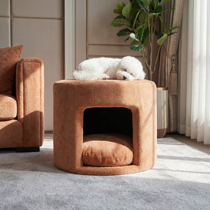 Orange Pet Friendly Ottoman with Removable Pet Cushion, Hidden Pet Nook, Acacia Wood Legs, 220 lbs Capacity, Upholstered Footrest Stool for Living Room image 2