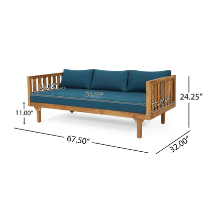 Acacia Wood Patio Furniture Set,Outdoor 3 Seater Daybed(with Water Resistant Thick Cushions)and Round Coffee Table, Dark Teal Cushion image 2