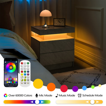 Nightstand LED Bedside Table Cabinet Lights Modern End Side with 2 Drawers for Bedroom (Deep Gray) image 4