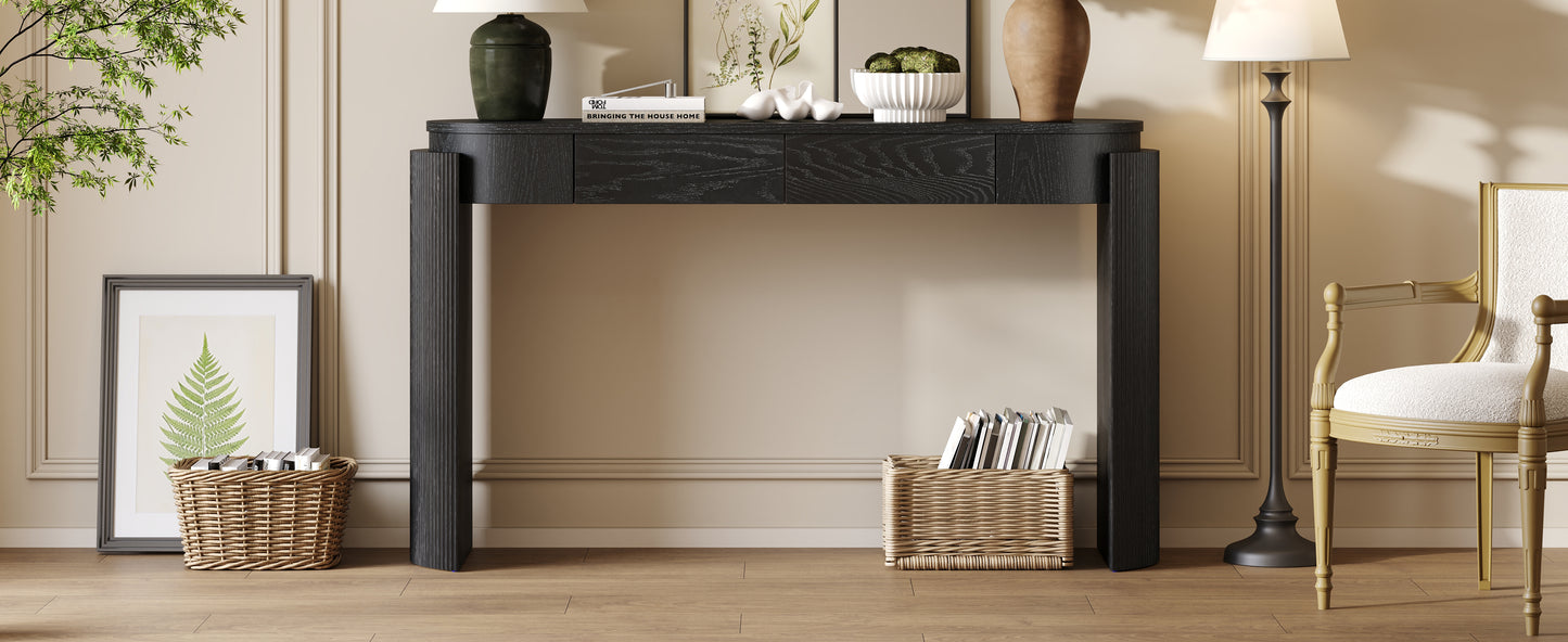 TREXM Entryway Table with Natural Wood Grain Finish, Console Table with Fluted Design, Oval Top and 2 Drawers for Entryway and Living Room (Black) image 9