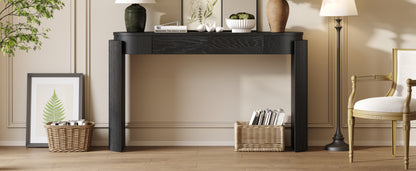 TREXM Entryway Table with Natural Wood Grain Finish, Console Table with Fluted Design, Oval Top and 2 Drawers for Entryway and Living Room (Black) image 9