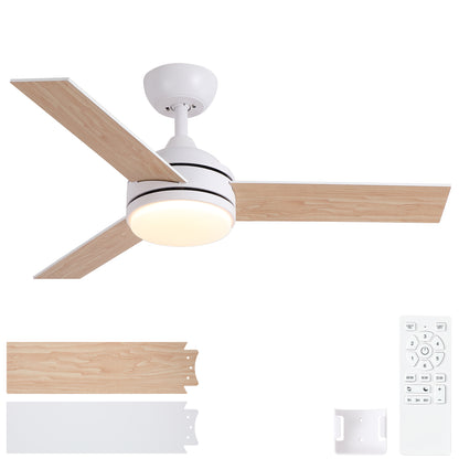 42 in. Indoor White Ceiling Fan with Intergrated LED Light Kit with Remote Control, 3 Plywood Blades and Work with Smart APP image 1