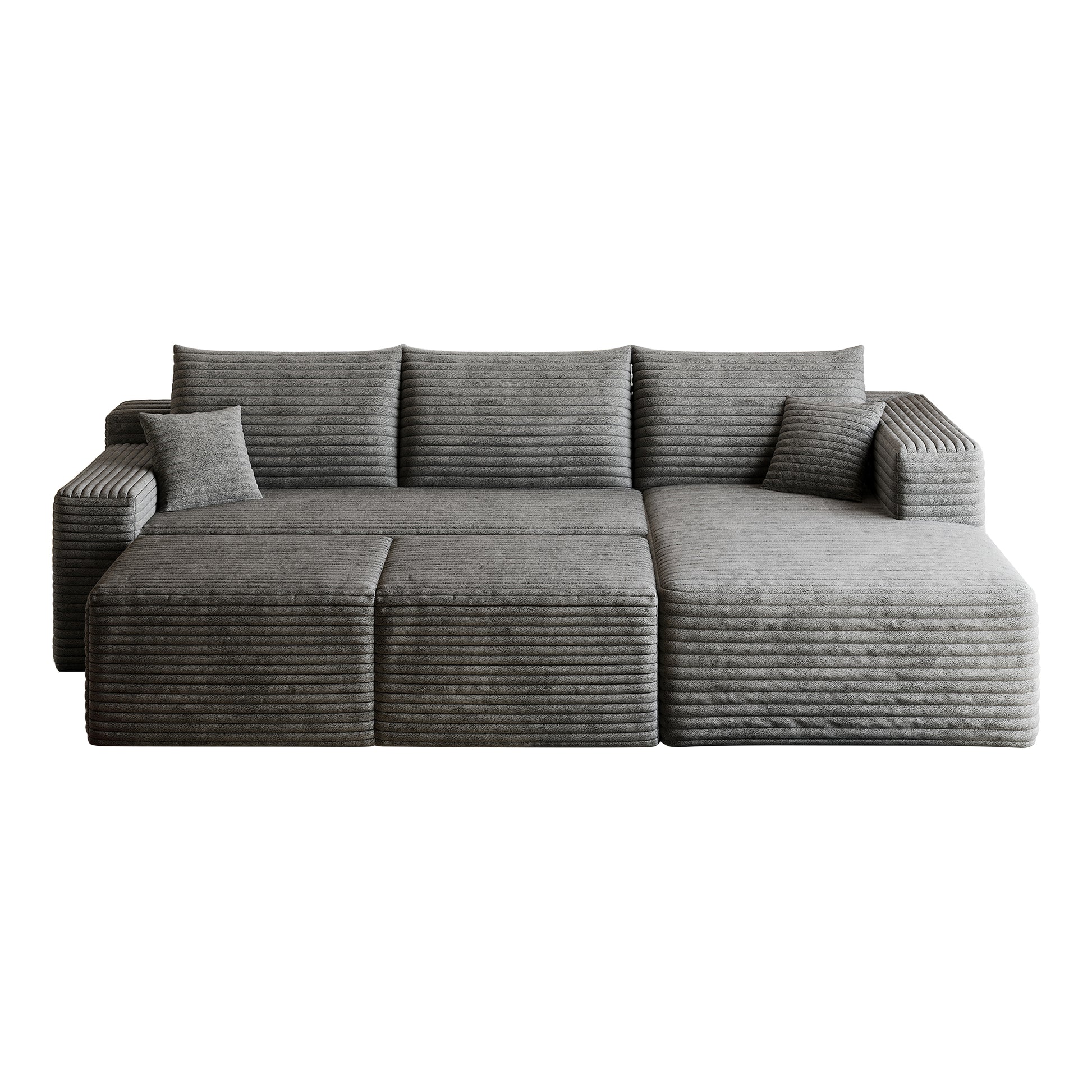 95" Cloud Sectional Sofa with 2 Ottoman,Modern Minimalist Upholstered Couches, Comfort U Shaped Sofa for Living Room,Deep Seat Corner Couch,No Assembly Required,Dark Grey(Plush Corduroy Fabric) image 9