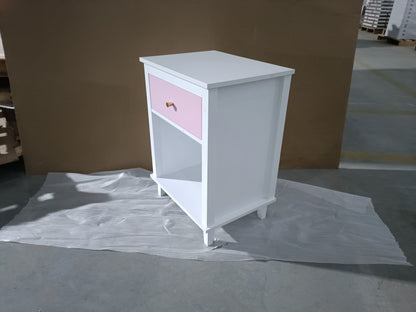 26.77''H Wooden Nightstand with One Drawer One Shelf for Kids, Adults, Pink+Golden handle image 10