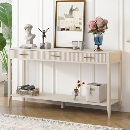 U_STYLE 60" Painted Console Table with 3 Drawers,Wooden Entryway Table with Storage Shelf, Farmhouse Sofa Table for Living Room, Hallway,Entryway, Foyer, Corridor(Beige) image 1