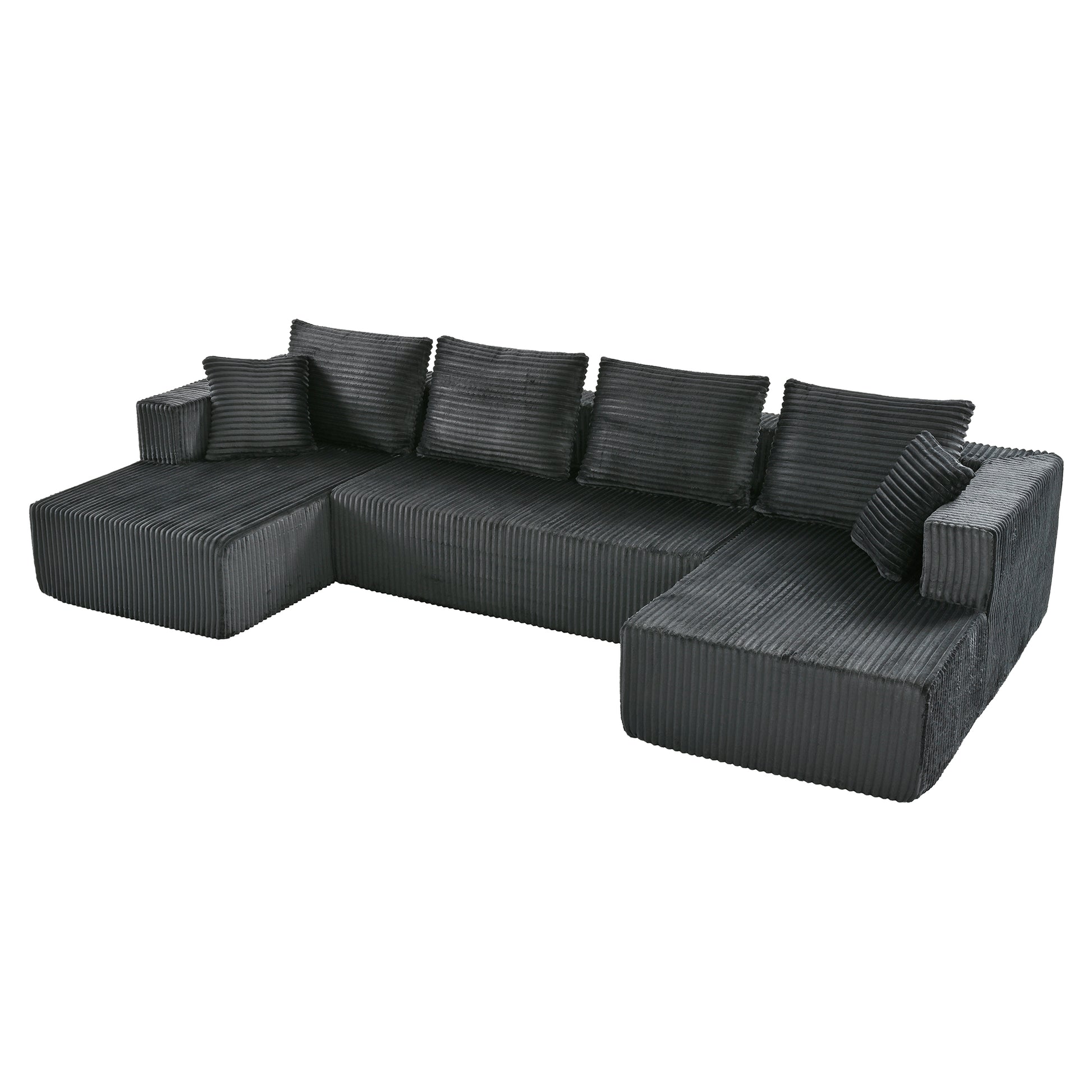 132.1 Inch Modular Sectional Sofa, U-Shaped Corduroy Sofa Couch with Double Chaise, Oversized Deep Seat Cloud Couch for Living Room, Apartment, Gray image 9