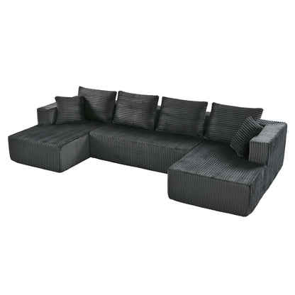 132.1 Inch Modular Sectional Sofa, U-Shaped Corduroy Sofa Couch with Double Chaise, Oversized Deep Seat Cloud Couch for Living Room, Apartment, Gray image 9