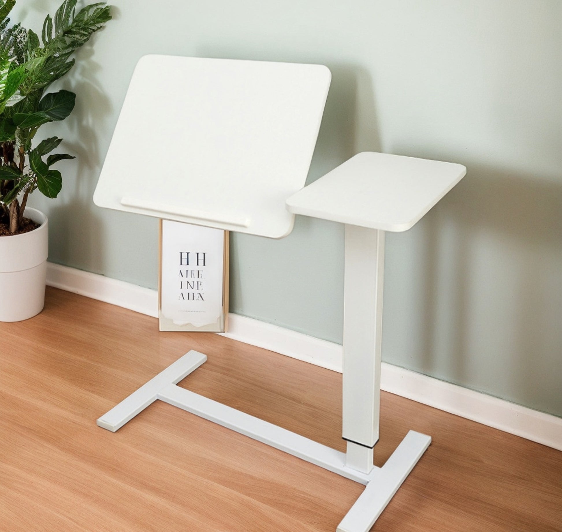 Overbed Bedside Desk, Mobile Rolling Laptop Stand Tilting Overbed Table with Wheels, Height Adjustable Tray Table for Laptop Bed Sofa Side Table, Bedside Table (WHITE) image 2