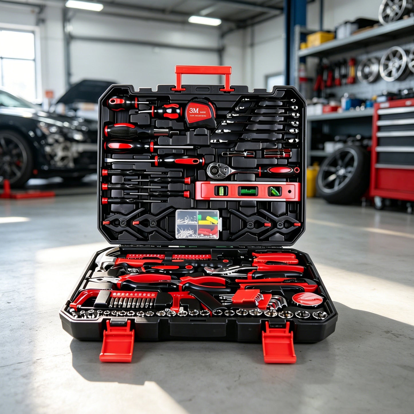 266-Piece Home Tool Set with Rolling Tool Box – Complete Household Hand Tool Kit for Garage, Car, DIY & Workshop – Includes Ratcheting Screwdriver, Socket Set, Pliers, Hammer, Level, Tape Measure image 4