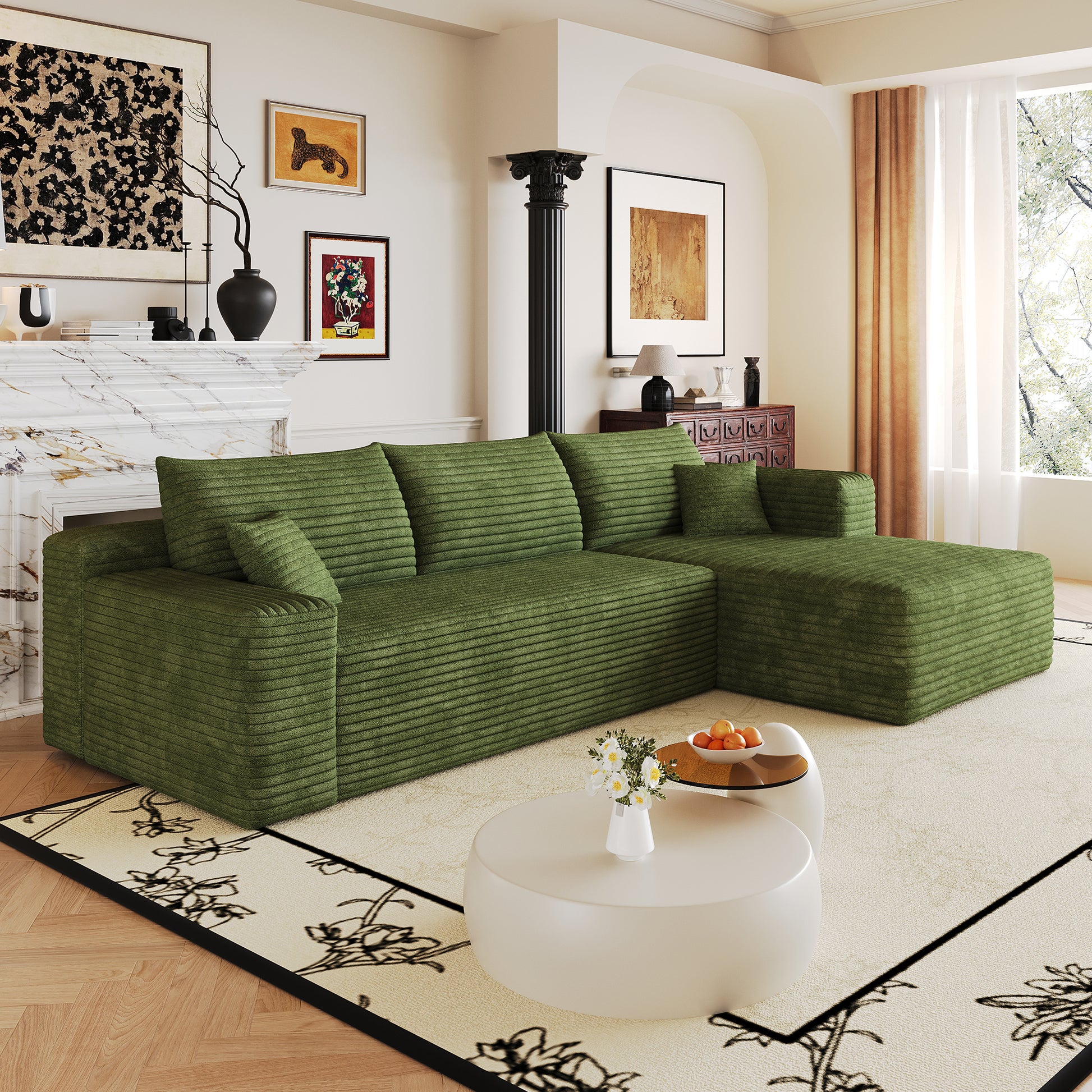 103" Cloud Sectional Sofa,Modern Minimalist Upholstered Couches, Comfort L Shaped Sofa for Living Room,Deep Seat Corner Couch,No Assembly Required,Green(Plush Corduroy Fabric) image 6