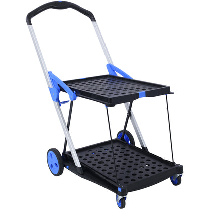 Collapsible Utility Cart Multi Use Functional Collapsible Shopping Carts 2-Tier Collapsible Shopping Cart with Baskets Carrito para Supermercado con Ruedas blue image 3