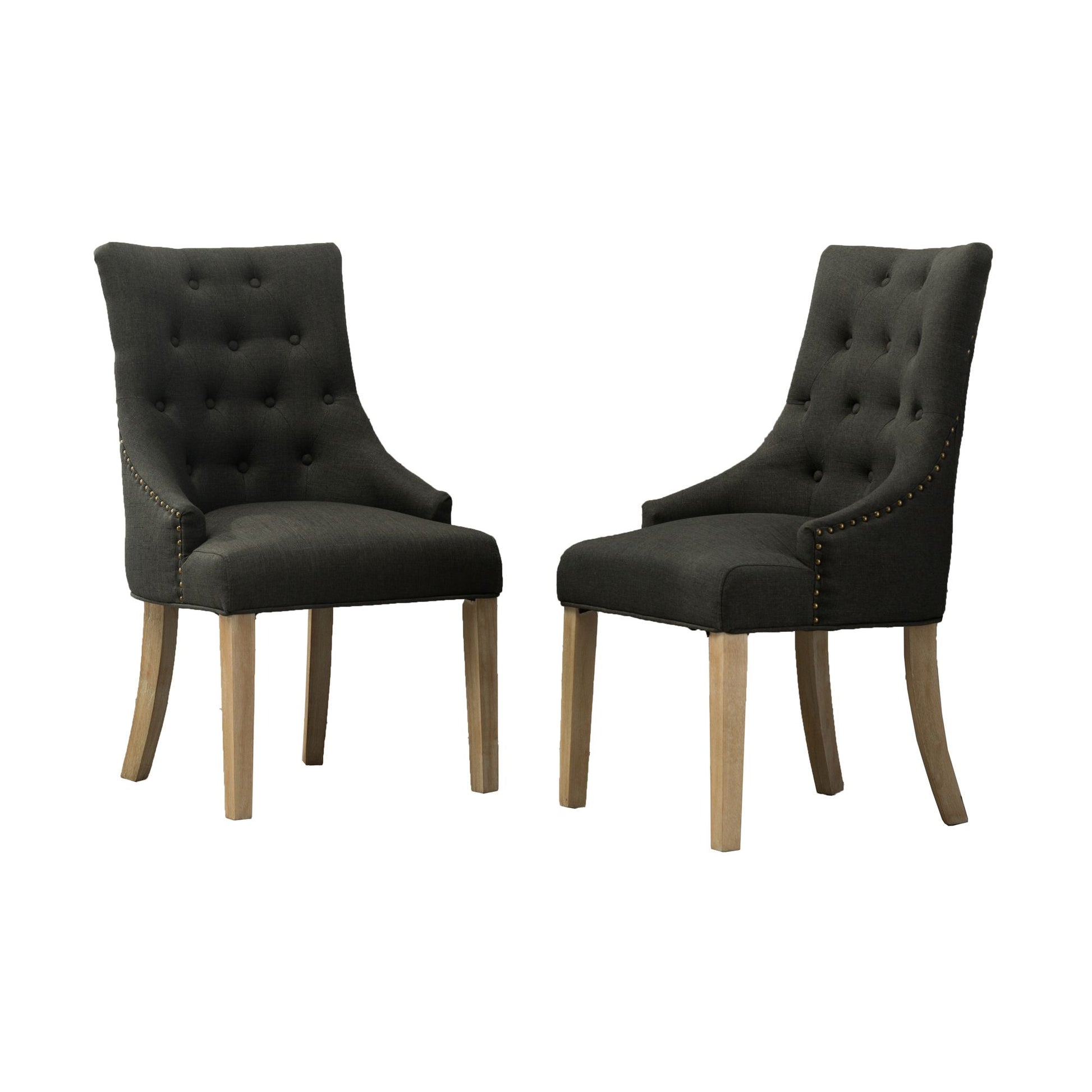 Charcoal Button Tufted Solid Wood Wingback Hostess Chairs with Nail Heads Set of 2 image 10