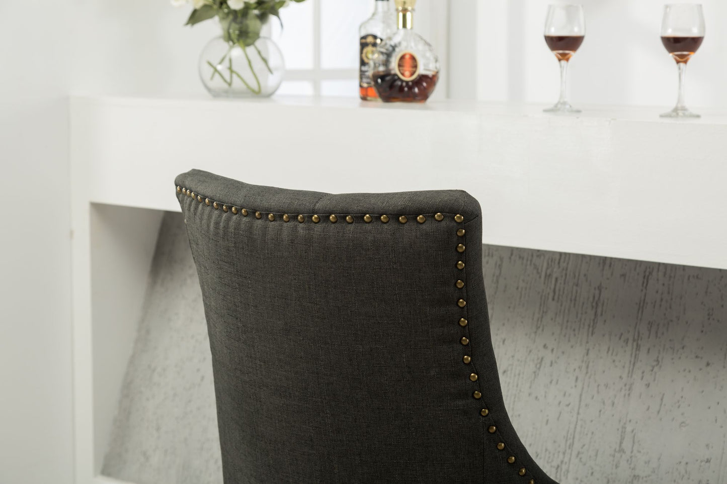 Charcoal Button Tufted Solid Wood Wingback Hostess Chairs with Nail Heads Set of 2 image 8