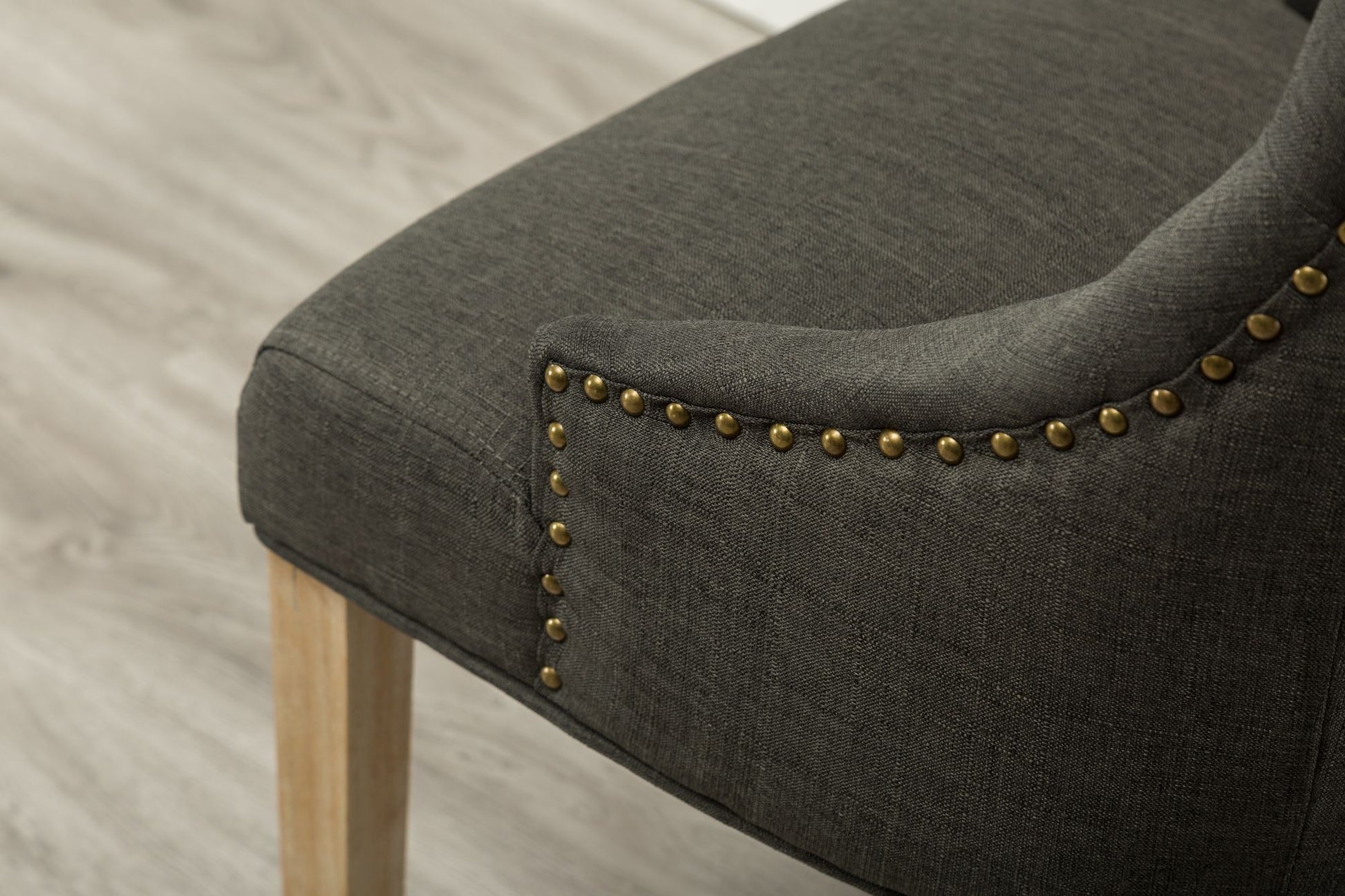 Charcoal Button Tufted Solid Wood Wingback Hostess Chairs with Nail Heads Set of 2 image 6