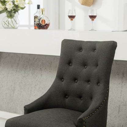 Charcoal Button Tufted Solid Wood Wingback Hostess Chairs with Nail Heads Set of 2 image 4