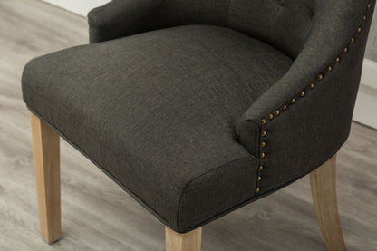 Charcoal Button Tufted Solid Wood Wingback Hostess Chairs with Nail Heads Set of 2 image 9