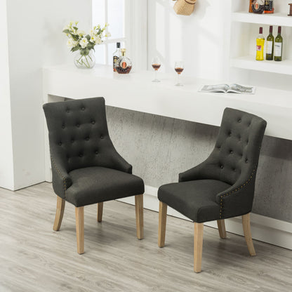Charcoal Button Tufted Solid Wood Wingback Hostess Chairs with Nail Heads Set of 2 image 3