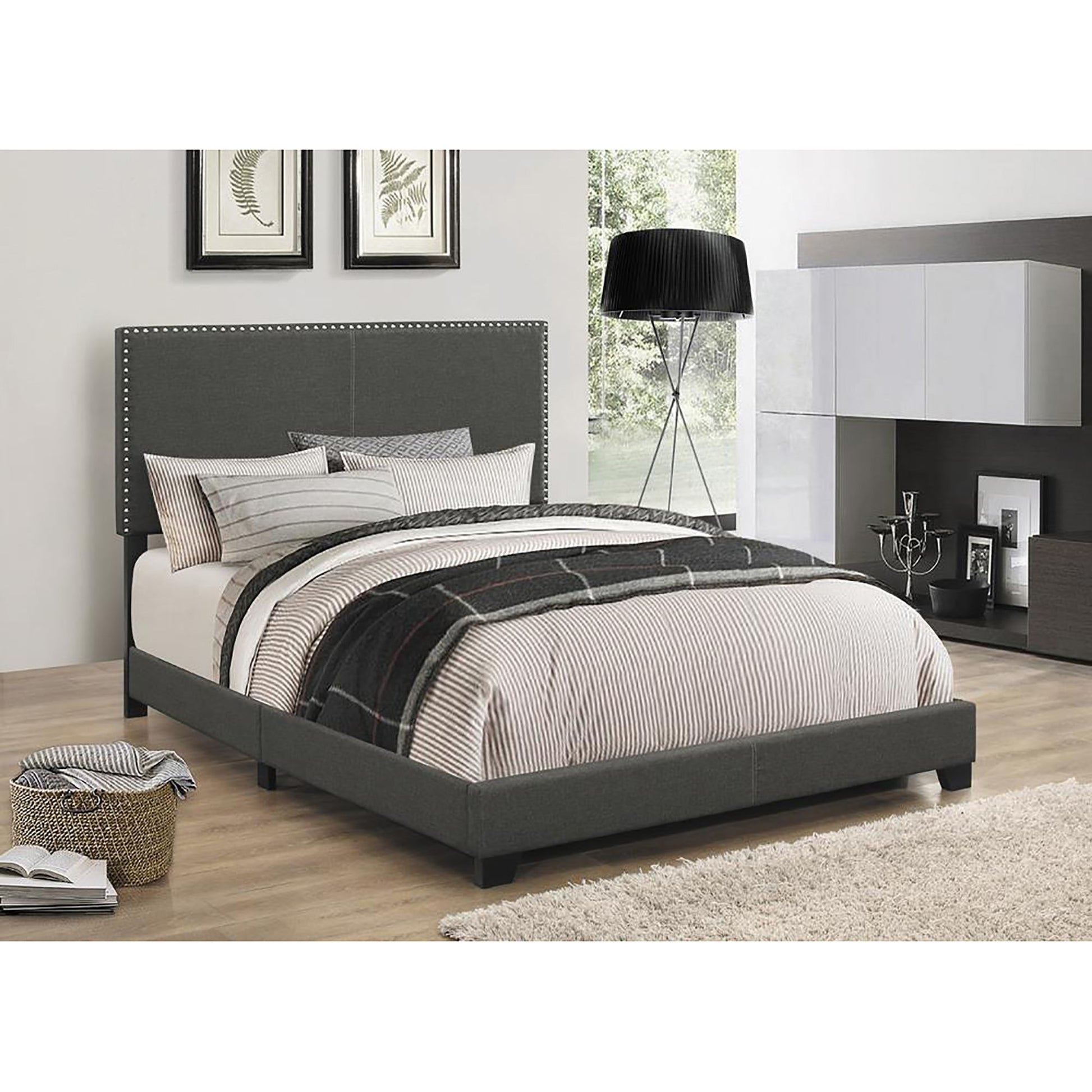 Charcoal Full Bed with Nailhead Trim image 2