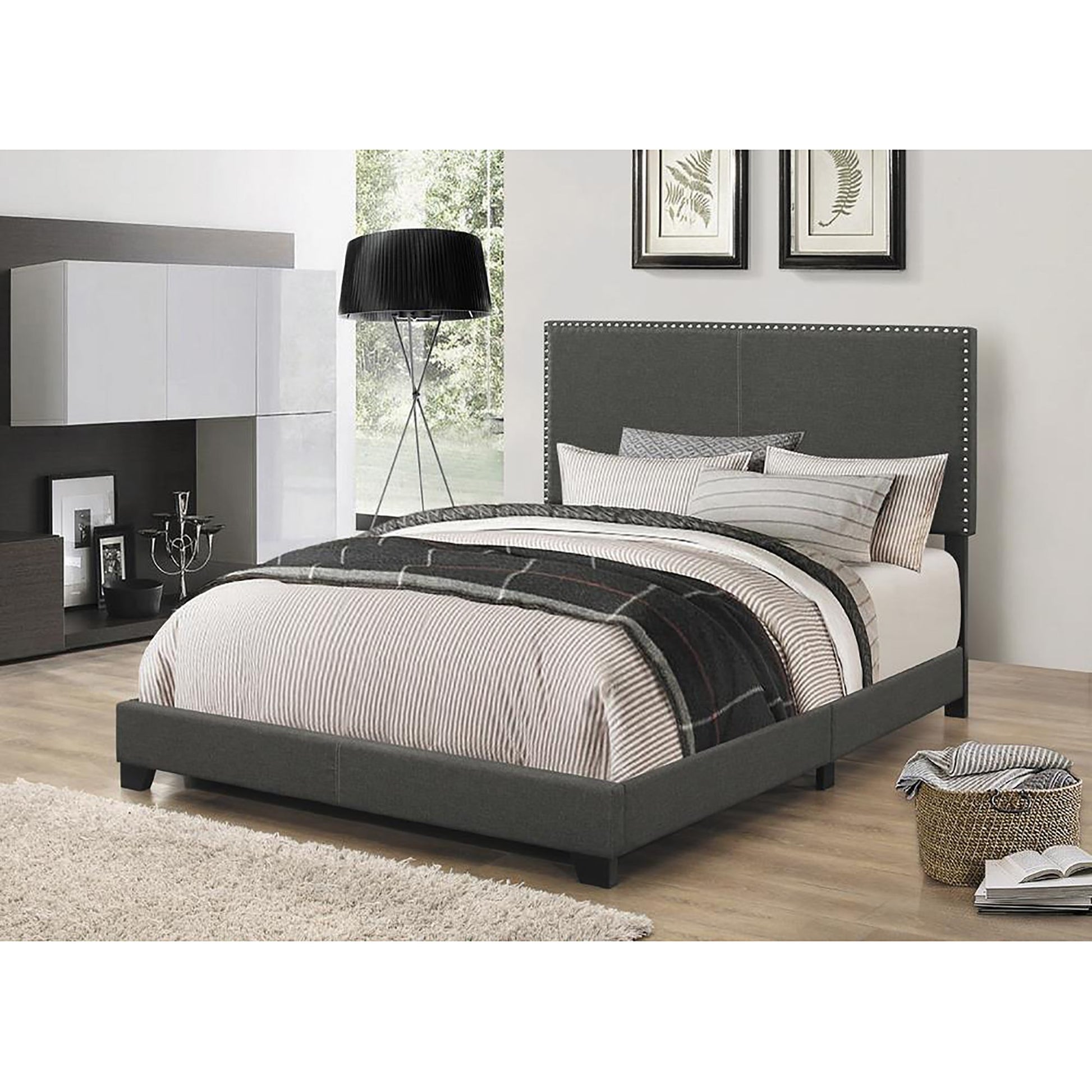 Charcoal Full Bed with Nailhead Trim image 1