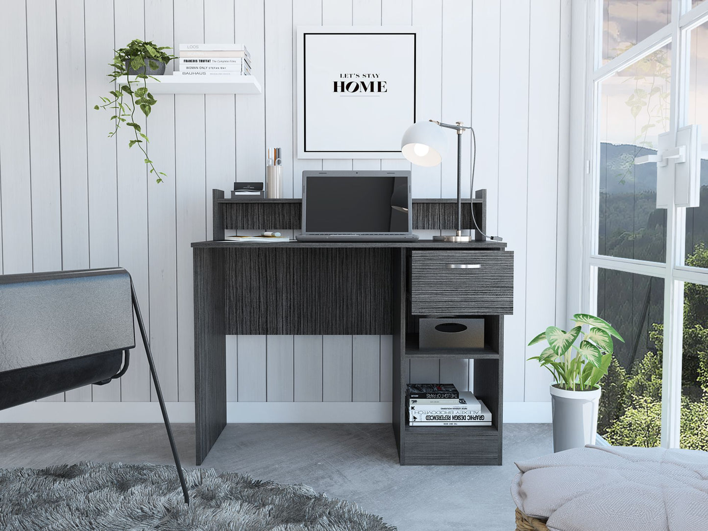 Charlotte Computer Desk with 2 Storage Shelves and Drawer image 1