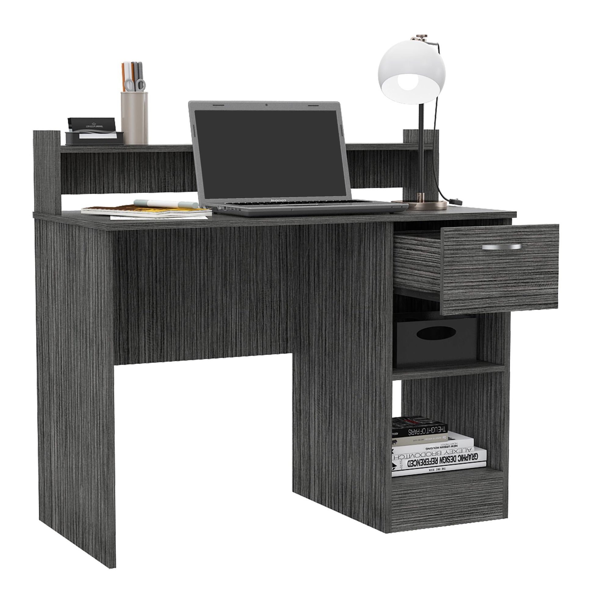 Charlotte Computer Desk with 2 Storage Shelves and Drawer image 9