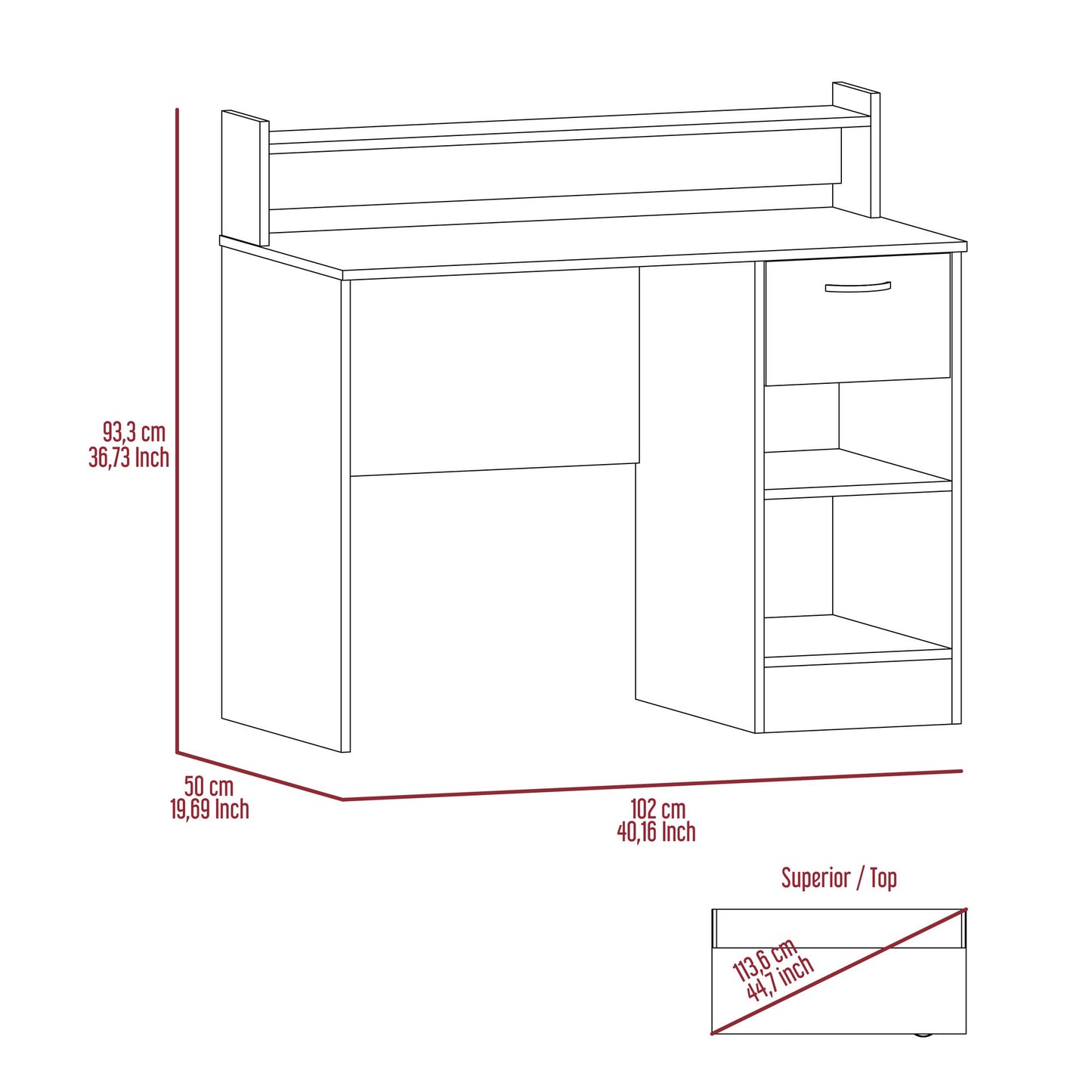 Charlotte Computer Desk with 2 Storage Shelves and Drawer image 4